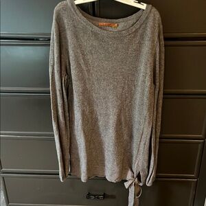 Gray and gold Long Sleeve Sweater with Side Tie